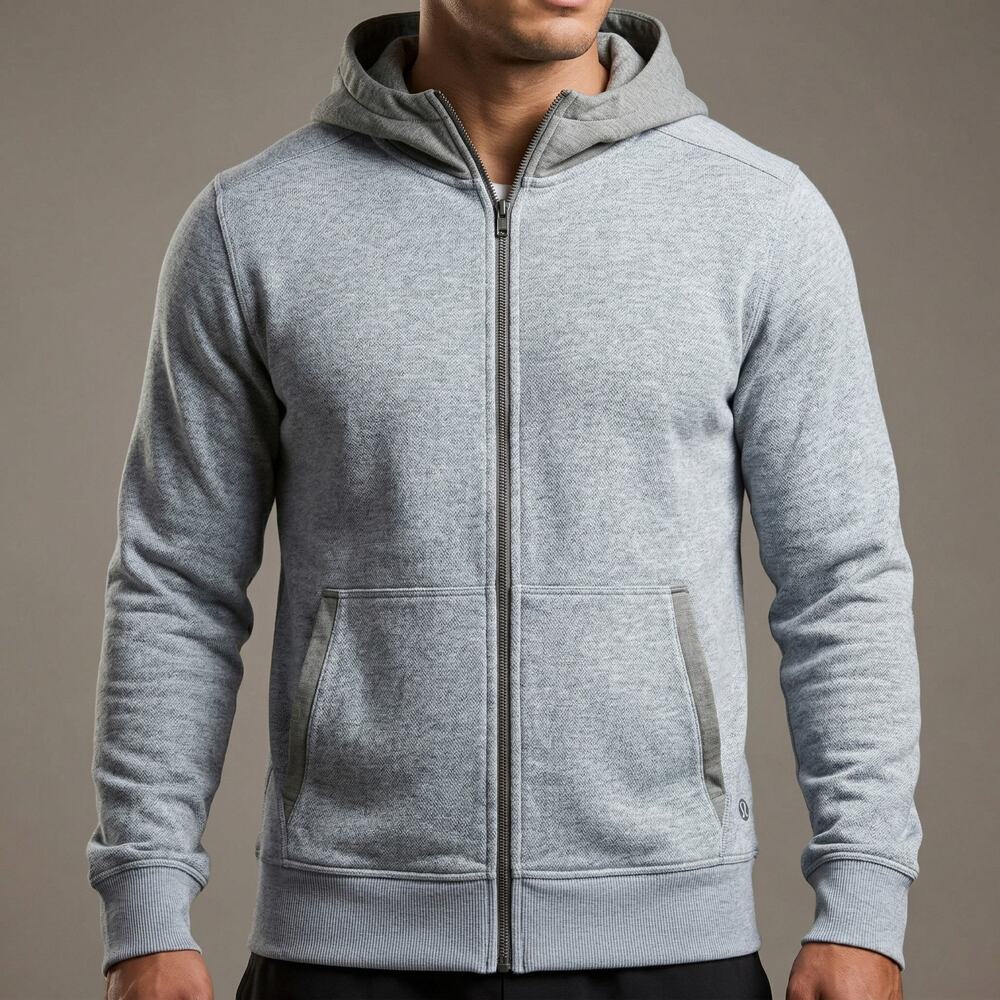 Lululemon Men's Full Zip Hoodie Heathered Grey Athletic Gym Sweatshirt Size M